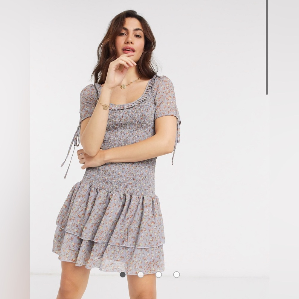Vila mini dress with tiered skirt in ditsy floral
